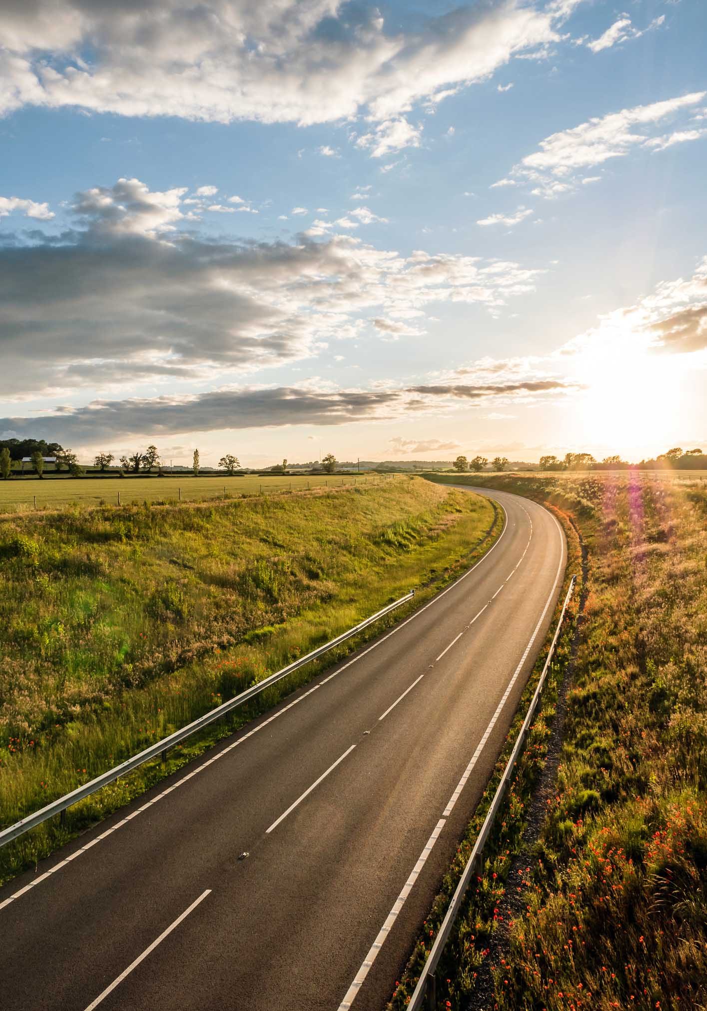 Uk motorway road overhead view at daylight.