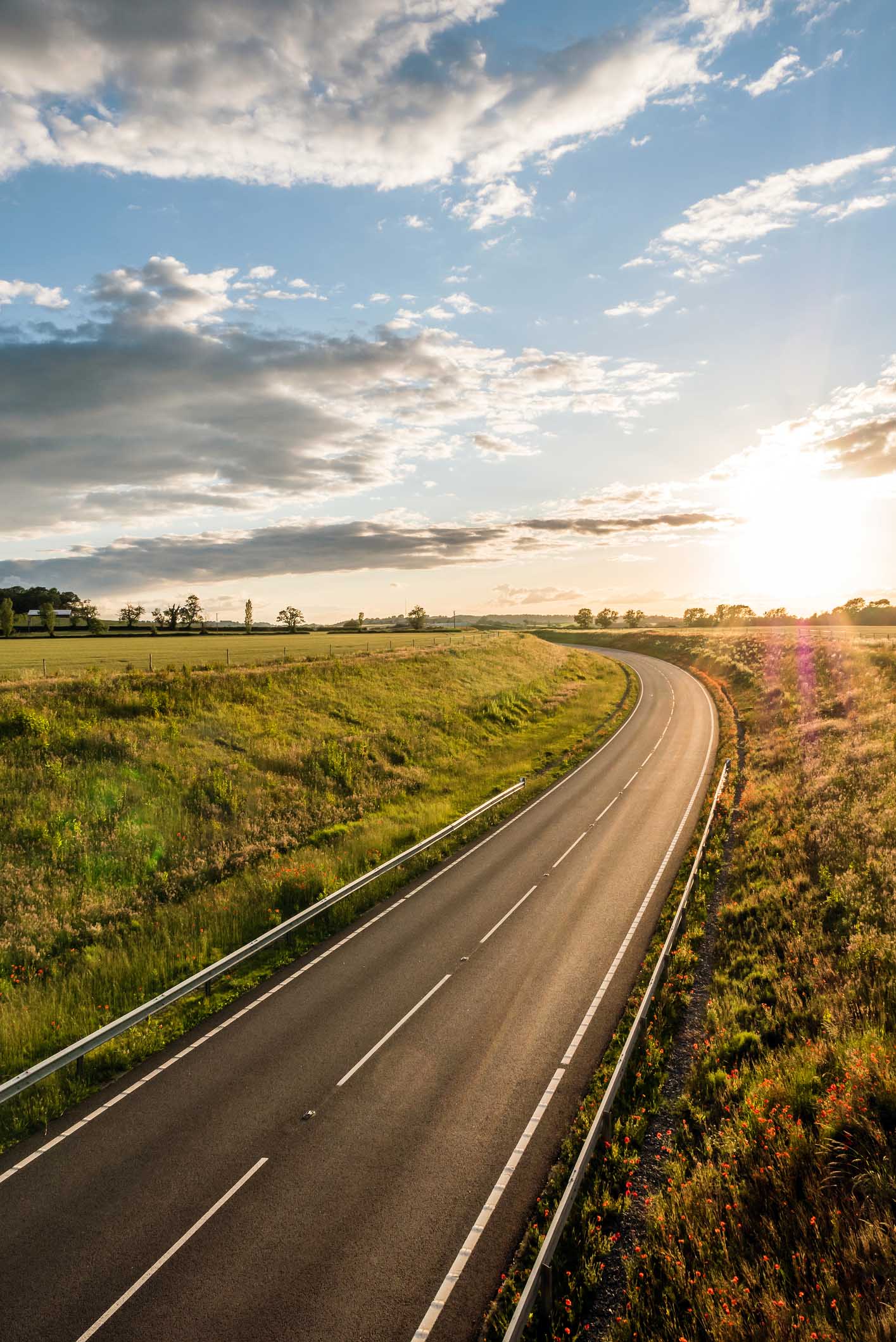 Uk motorway road overhead view at daylight.